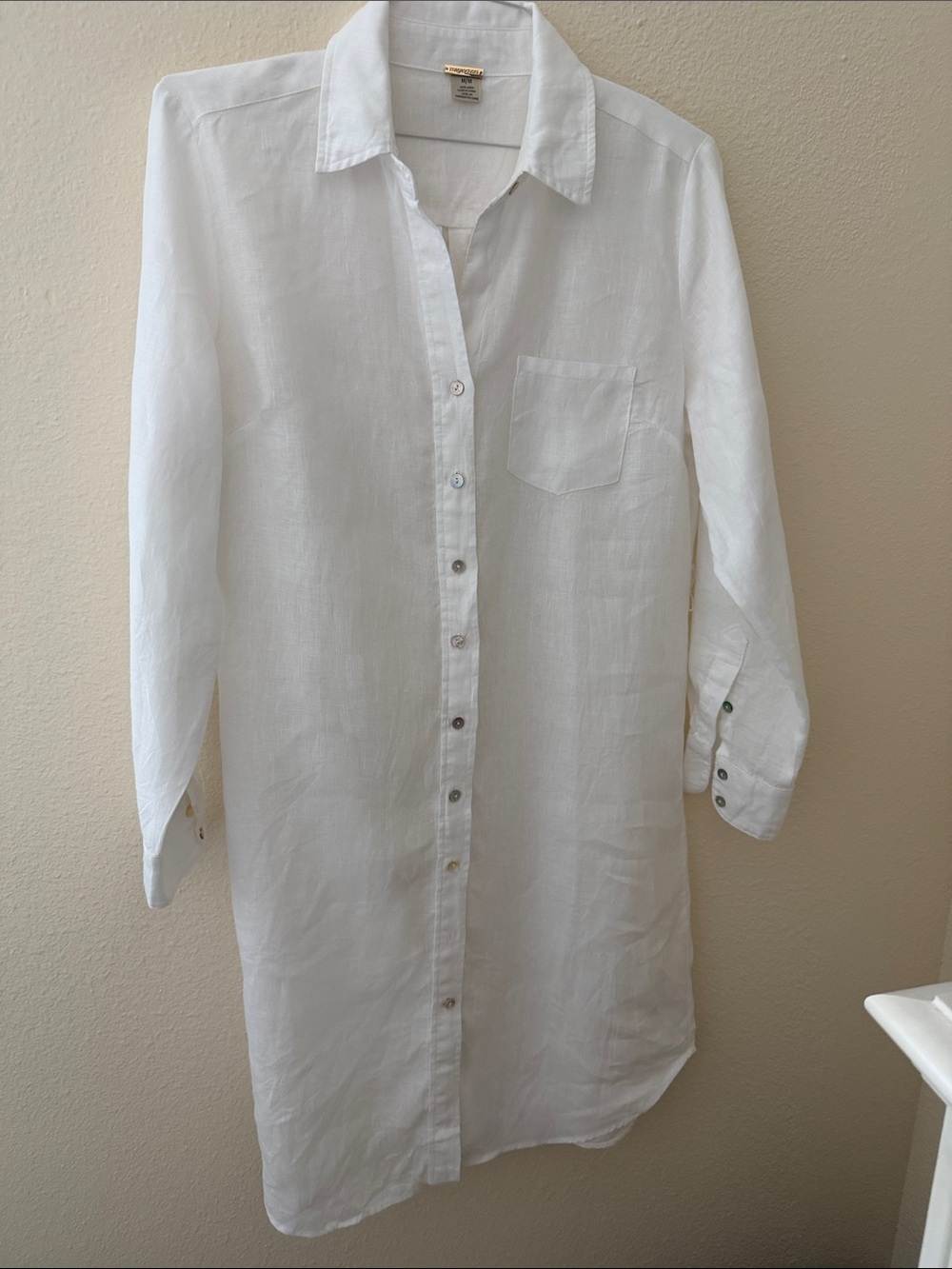 Magaschoni White Linen Shirt Dress Coastal Grandmother Minimalist Beach Size M